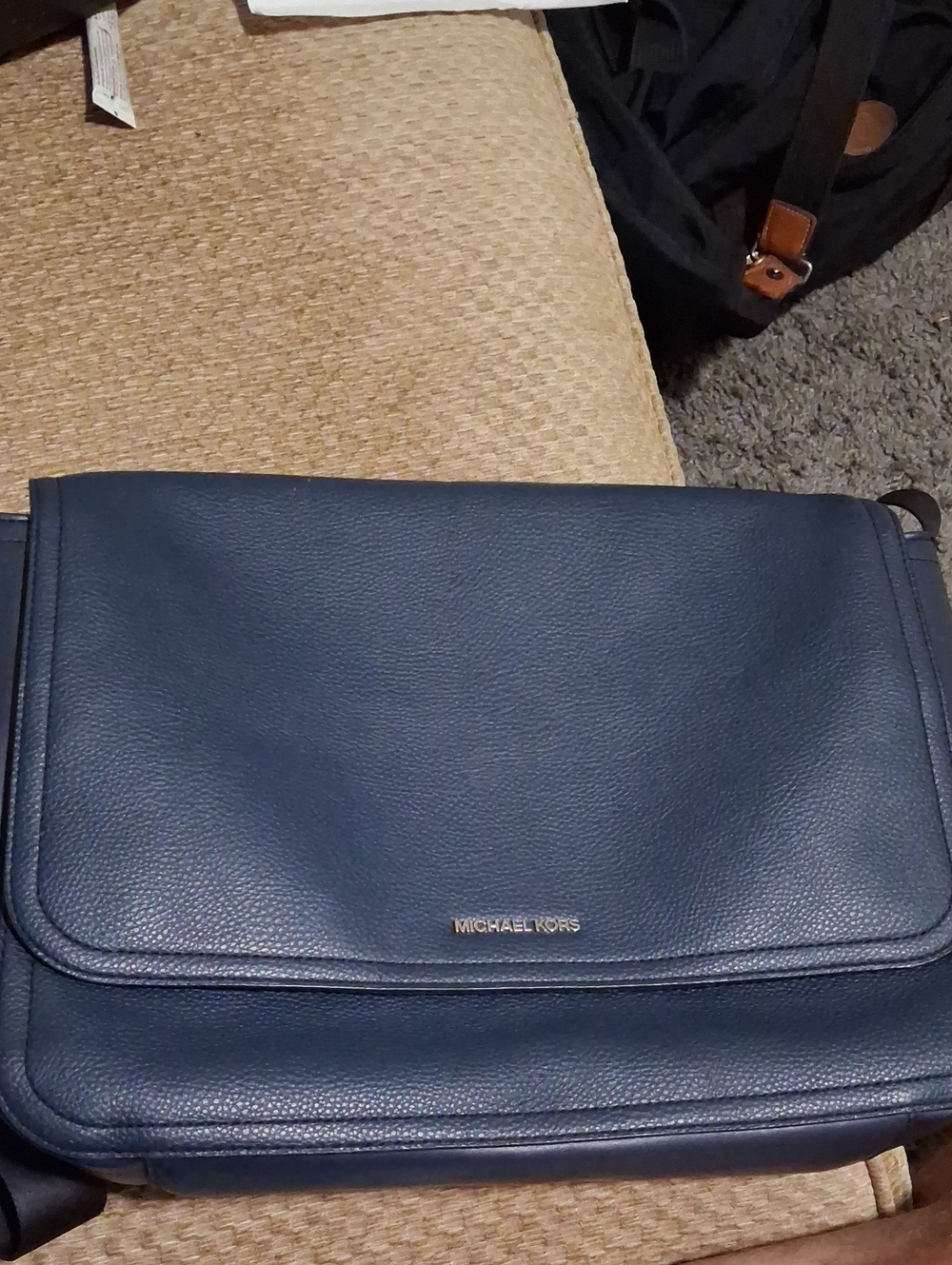 Michael Kors Navy Pebbled Leather Messenger Bag for Men